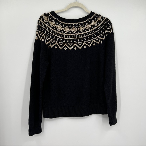 Chaps Classic Petite Lurex Geometric Print Long Sleeve Black Cream Sweater - Picture 5 of 10